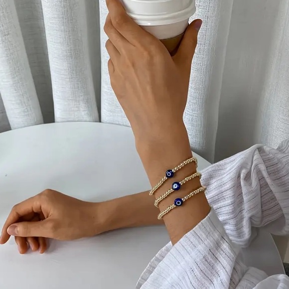 Evil Eye Luck Bracelet Ladies Fashion Stacking Bracelet Elastic Adjustable - Picture 4 of 5